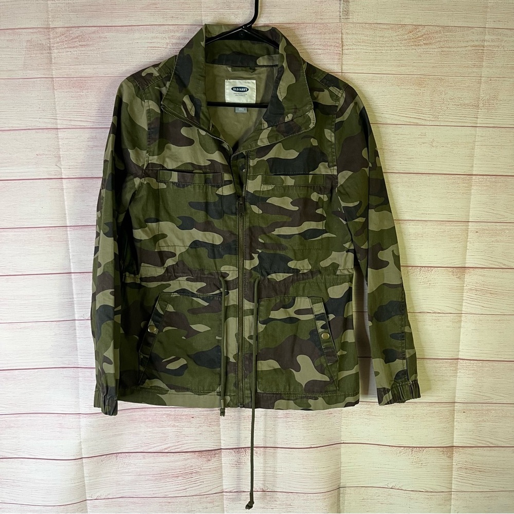 Old Navy Green Camo‎ Utility Drawstring Waist Tie Jacket Size XS